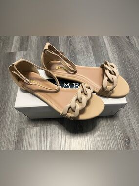 BAMBOO Beige Link-Detail Ankle Strap Sandals